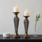 Set of Two Bronze and Silver Polyresin Hearts Centerpiece Pillar Candle Holders With Candle