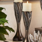Set of Two Black Silver and Bronze Polyresin Abstract Centerpiece Pillar Candle Holders With Candle