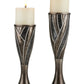 Set of Two Black Silver and Bronze Polyresin Abstract Centerpiece Pillar Candle Holders With Candle
