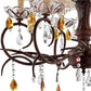 Brown And White Shaded Four Light Metal and Crystal Glass Chandelier With White Shades