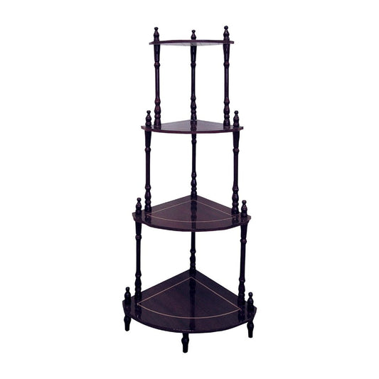 39" Brown Wood Four Tier Corner Bookcase