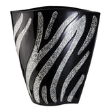 14" Black And Silver Striped Wavy Polyresin Table Vase