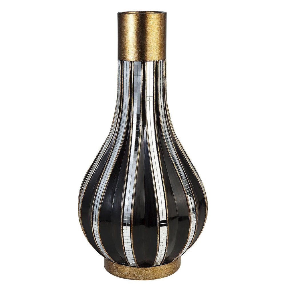 16" Gold and Black Striped Bud Polyresin Table Vase