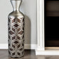 22" Brown and Silver Geometric Cylinder Polyresin Floor Vase