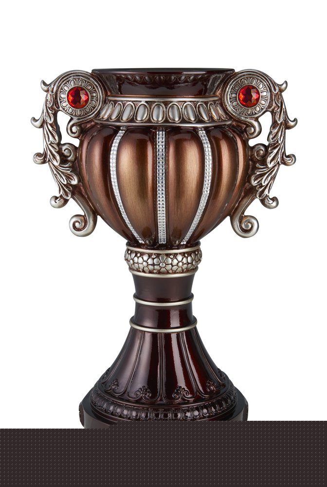 18" Bronze and Silver Floral Urn Polyresin Table Vase With Stones