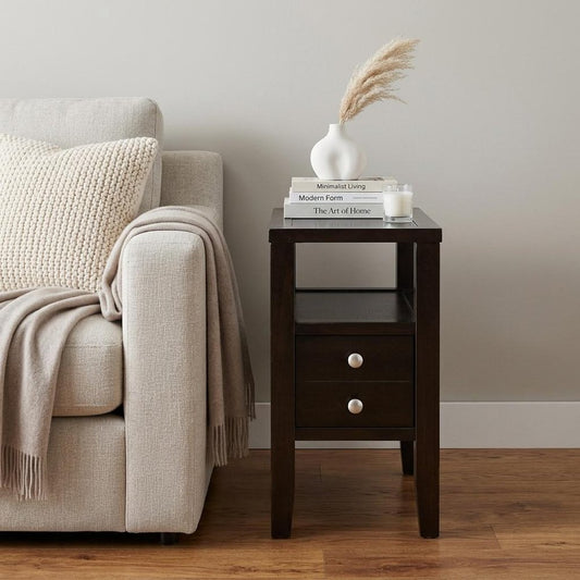 24" Brown End Table With Two Drawers