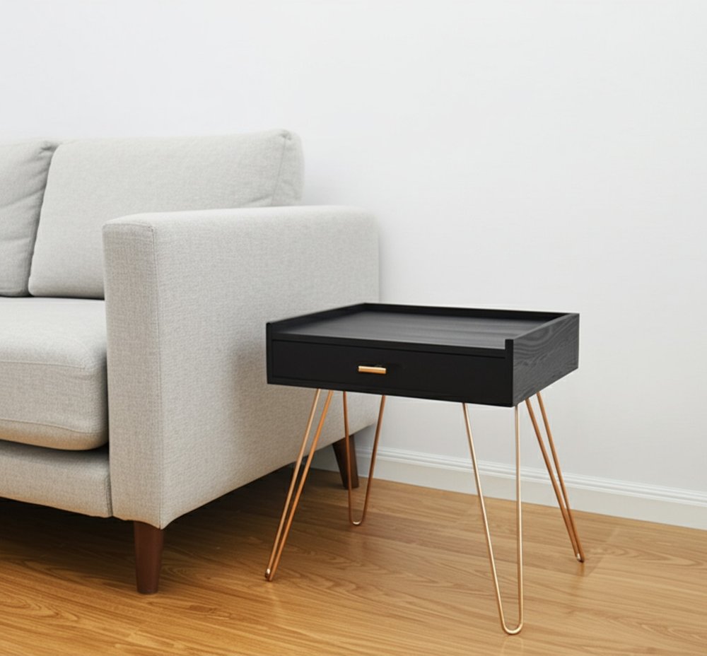 24" Gold And Black End Table With Drawer