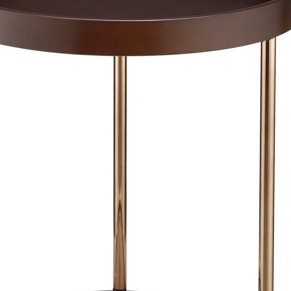 22" Copper And Brown Round End Table