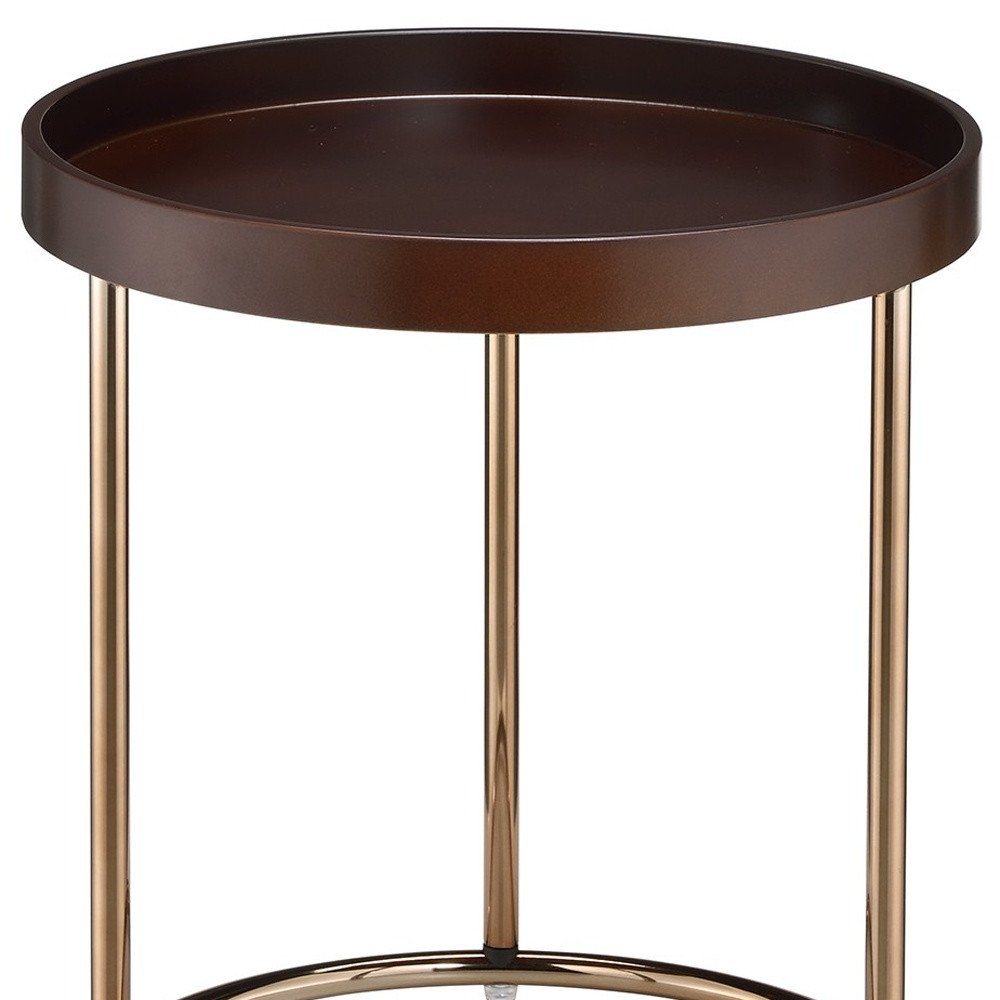 22" Copper And Brown Round End Table