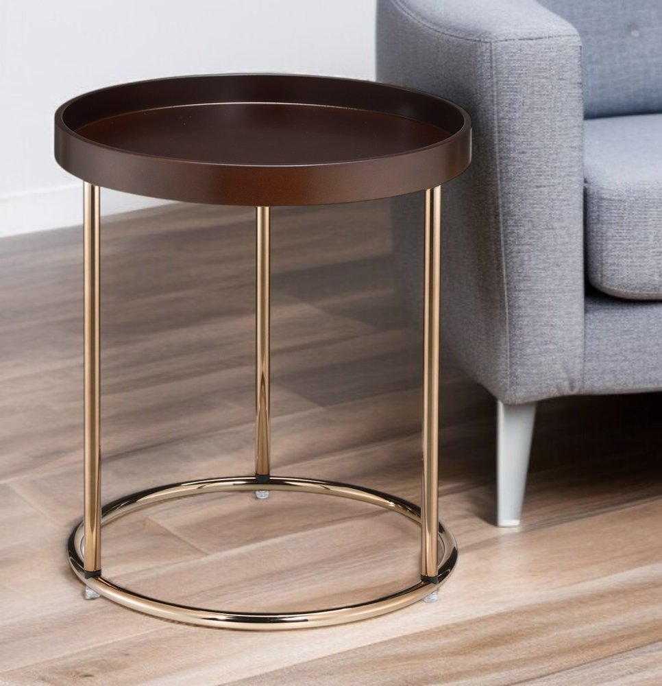 22" Copper And Brown Round End Table