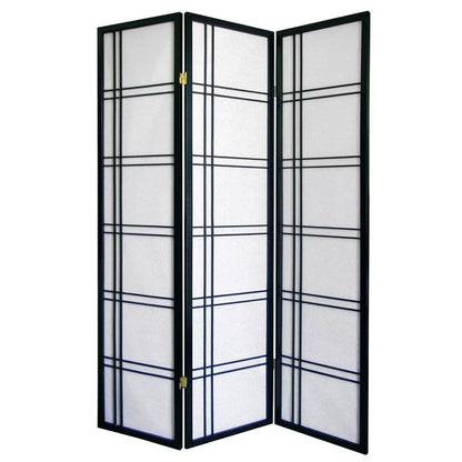 70" Black And White Heavy Duty Rice Paper Folding Three Panel Screen Room Divider