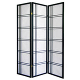 70" Black And White Heavy Duty Rice Paper Folding Three Panel Screen Room Divider