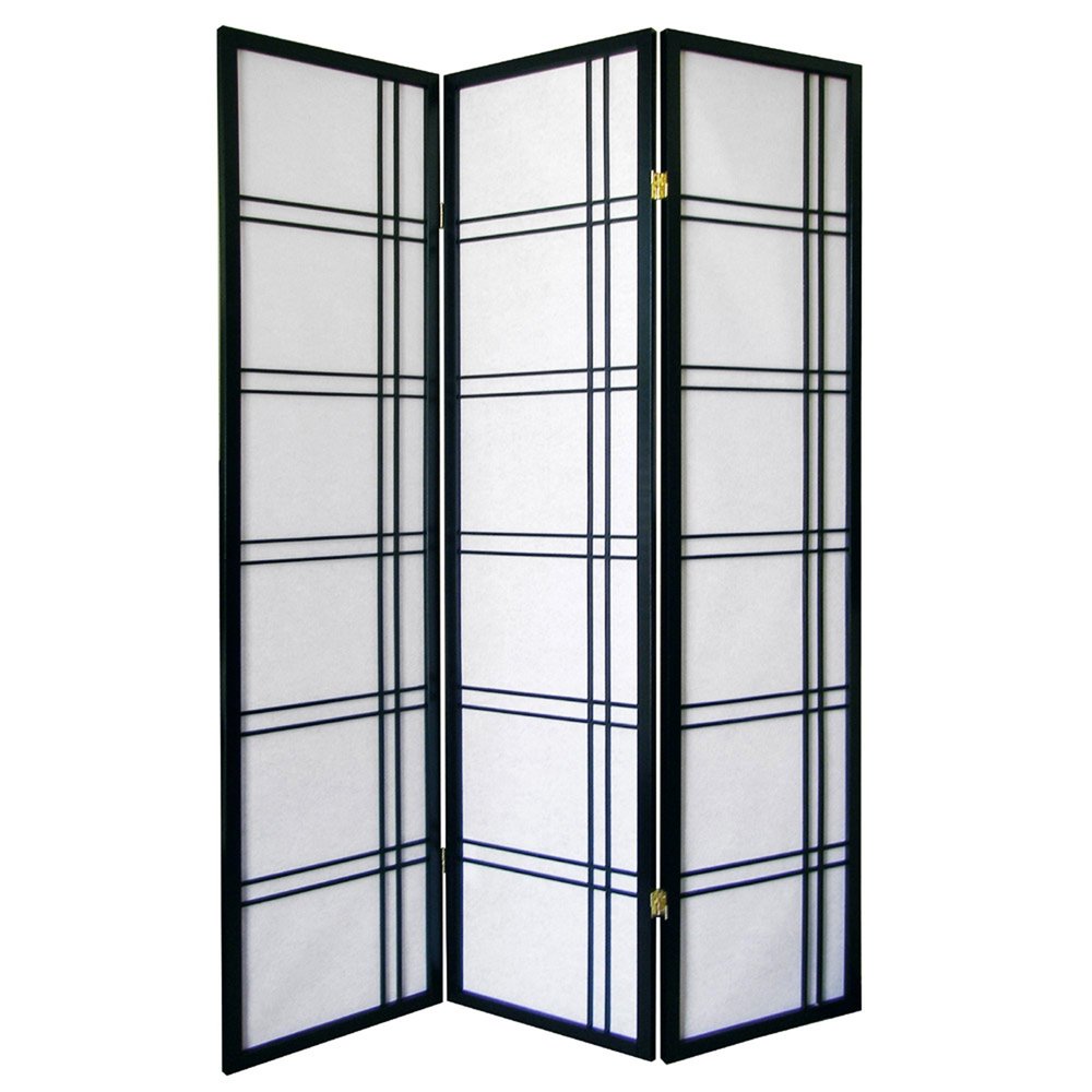 70" Black And White Heavy Duty Rice Paper Folding Three Panel Screen Room Divider