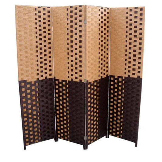71" Brown Heavy Duty Rice Paper Folding Four Panel Screen Room Divider