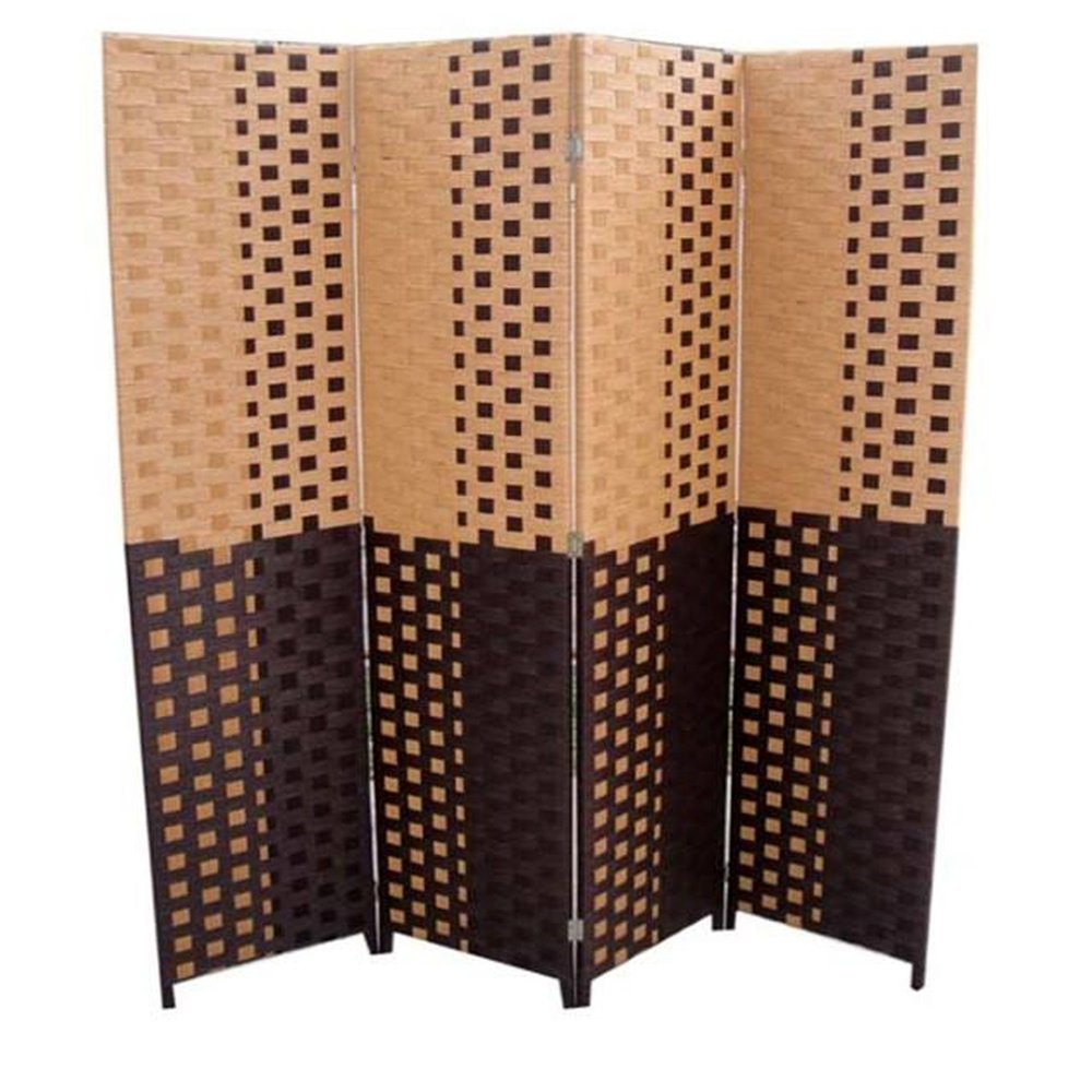 70.75" Brown Heavy Duty Rice Paper Folding Four Panel Screen Room Divider