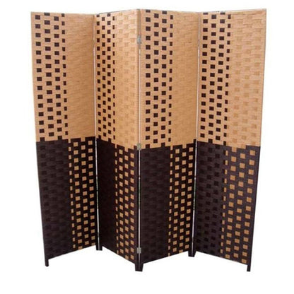 70.75" Brown Heavy Duty Rice Paper Folding Four Panel Screen Room Divider