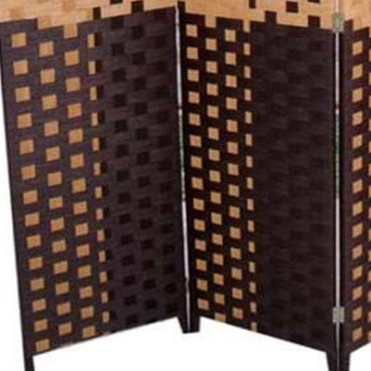 71" Brown Heavy Duty Rice Paper Folding Four Panel Screen Room Divider