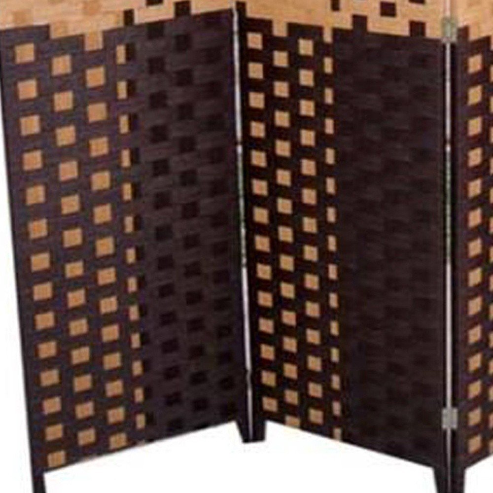 70.75" Brown Heavy Duty Rice Paper Folding Four Panel Screen Room Divider