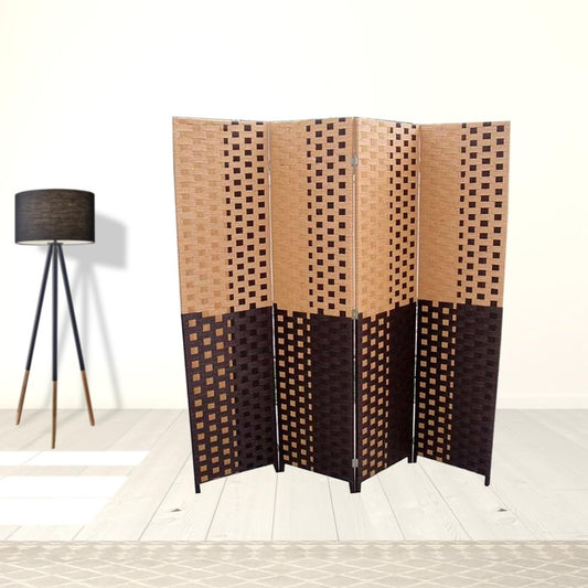 70.75" Brown Heavy Duty Rice Paper Folding Four Panel Screen Room Divider