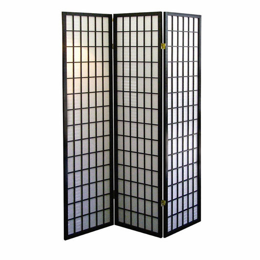 70" Black And White Heavy Duty Rice Paper Folding Three Panel Screen Room Divider
