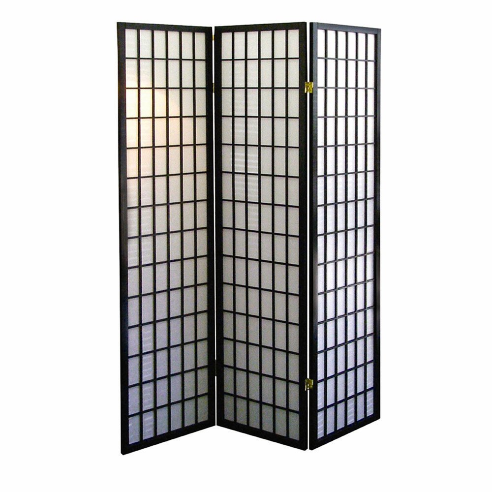70" Black And White Heavy Duty Rice Paper Folding Three Panel Screen Room Divider