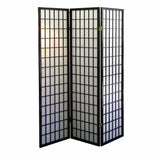 70" Black And White Heavy Duty Rice Paper Folding Three Panel Screen Room Divider