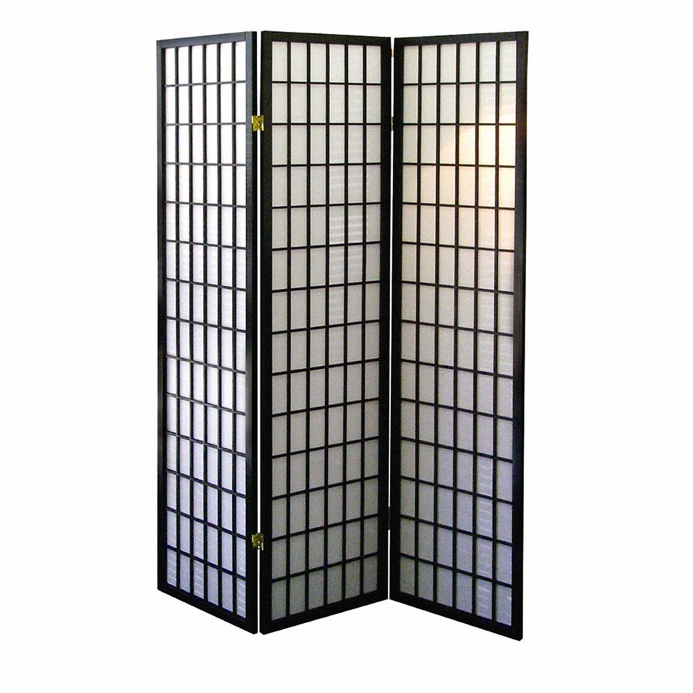70" Black And White Heavy Duty Rice Paper Folding Three Panel Screen Room Divider