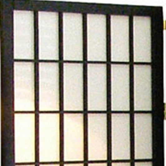 70" Black And White Heavy Duty Rice Paper Folding Three Panel Screen Room Divider