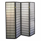 70" Black And White Heavy Duty Rice Paper Folding Four Panel Screen Room Divider