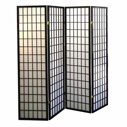 70" Black And White Heavy Duty Rice Paper Folding Four Panel Screen Room Divider
