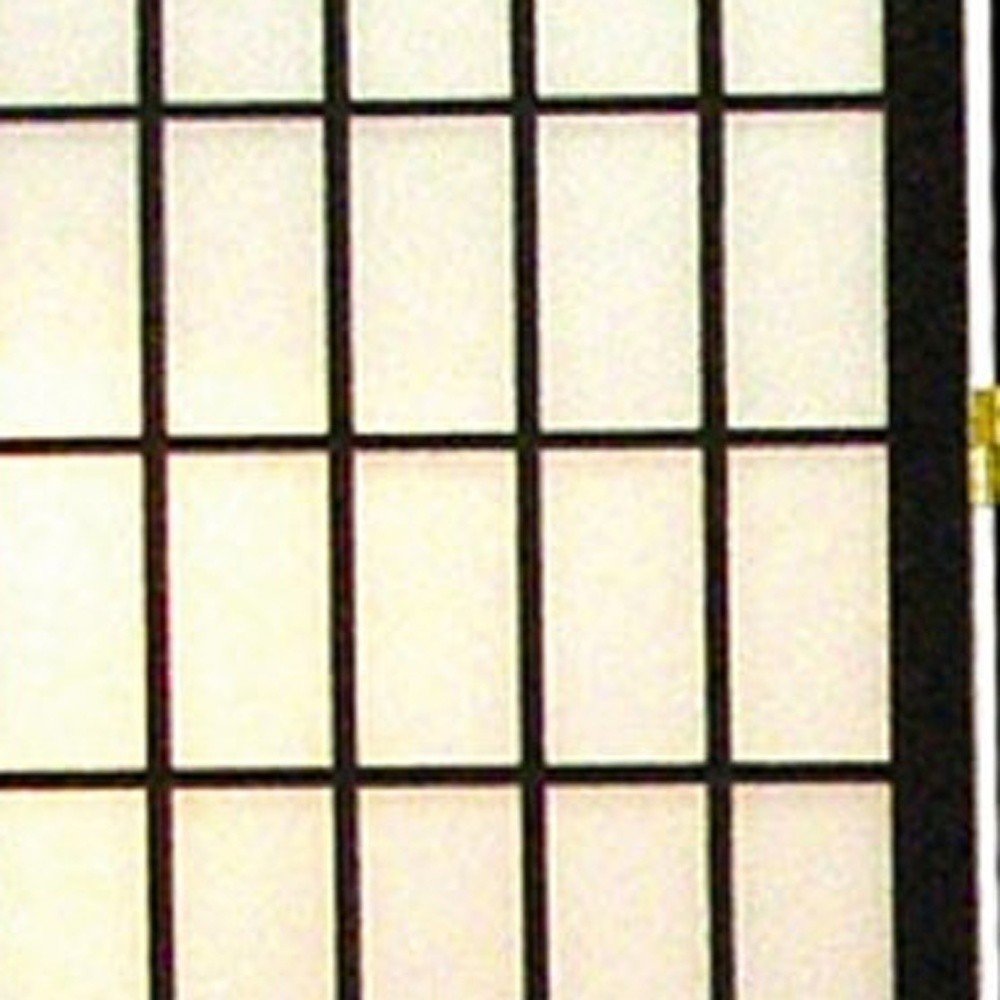 70" Black And White Heavy Duty Rice Paper Folding Four Panel Screen Room Divider
