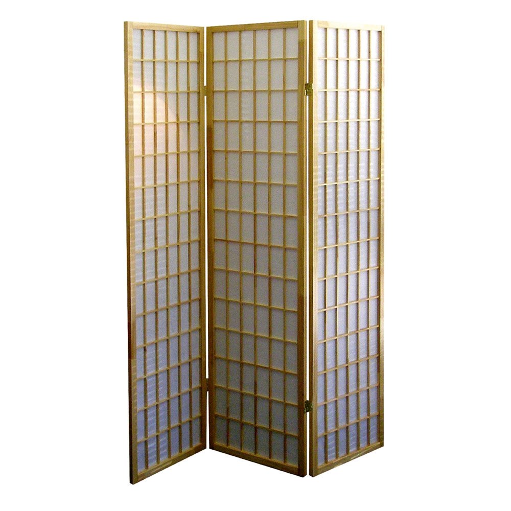 70" Brown Heavy Duty Rice Paper Folding Three Panel Screen Room Divider