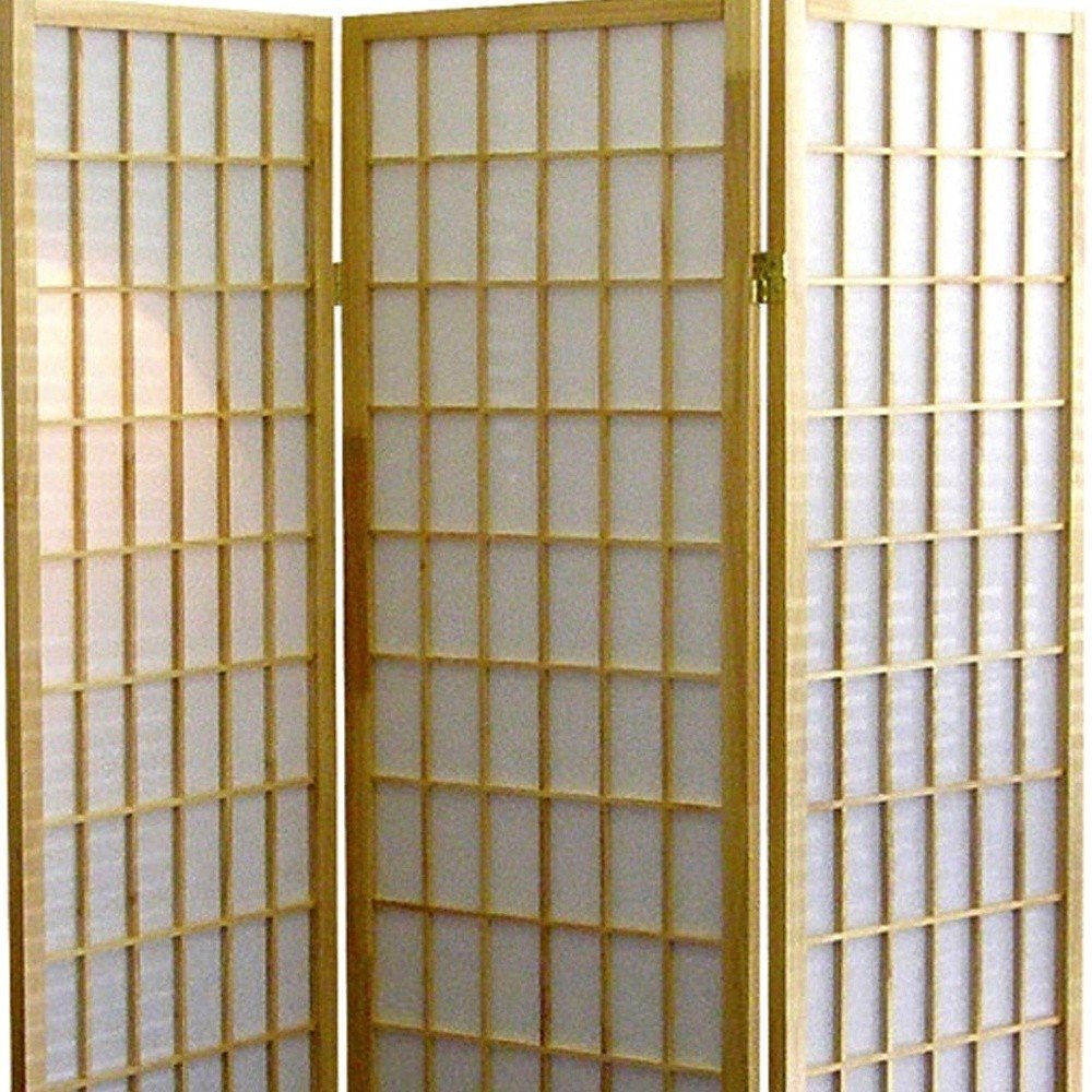 70" Brown Heavy Duty Rice Paper Folding Three Panel Screen Room Divider
