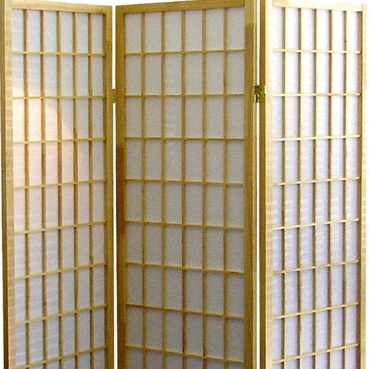 70" Brown Heavy Duty Rice Paper Folding Three Panel Screen Room Divider
