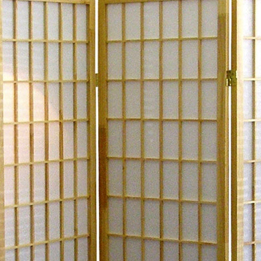 70" Brown Heavy Duty Rice Paper Folding Three Panel Screen Room Divider