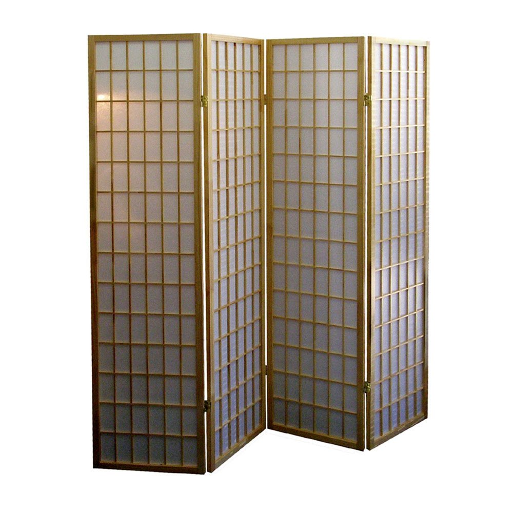 70" Brown Heavy Duty Rice Paper Folding Four Panel Screen Room Divider