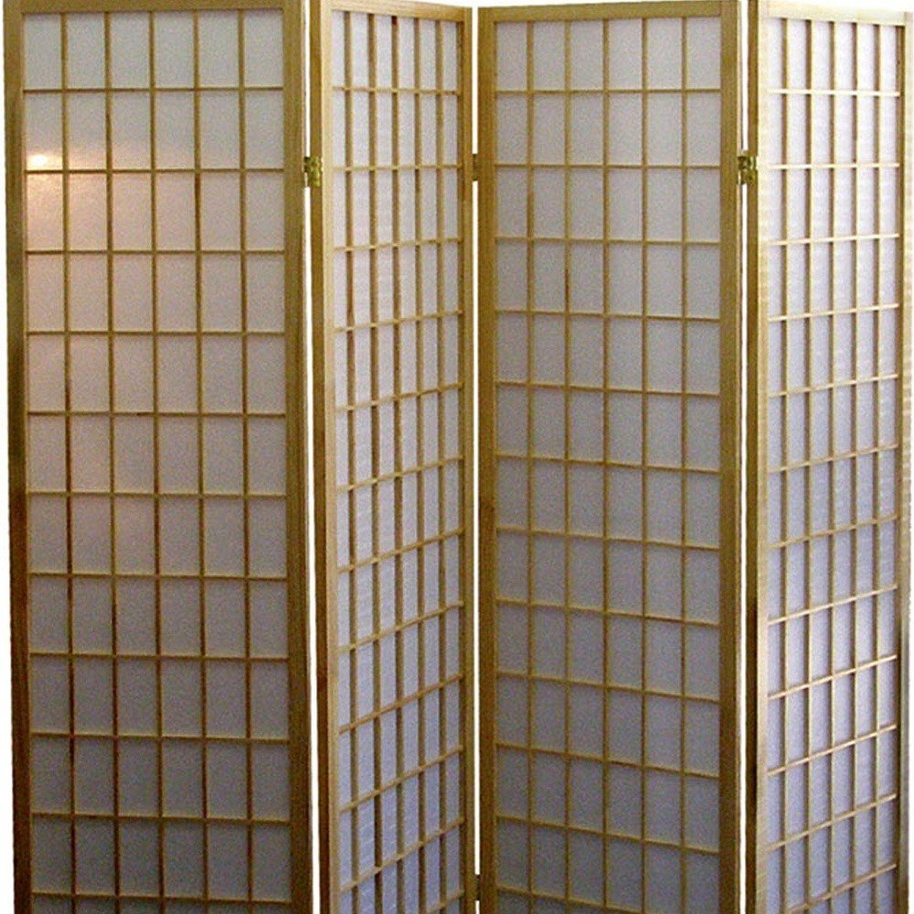 70" Brown Heavy Duty Rice Paper Folding Four Panel Screen Room Divider