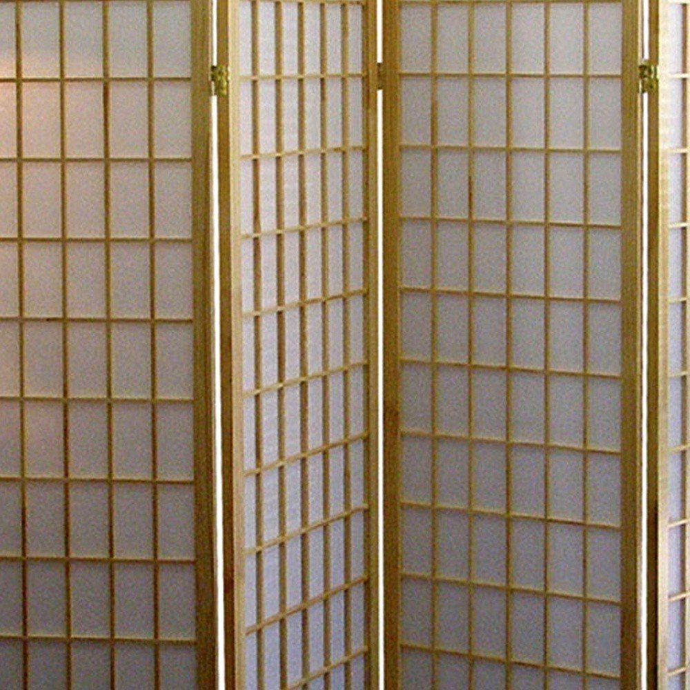 70" Brown Heavy Duty Rice Paper Folding Four Panel Screen Room Divider