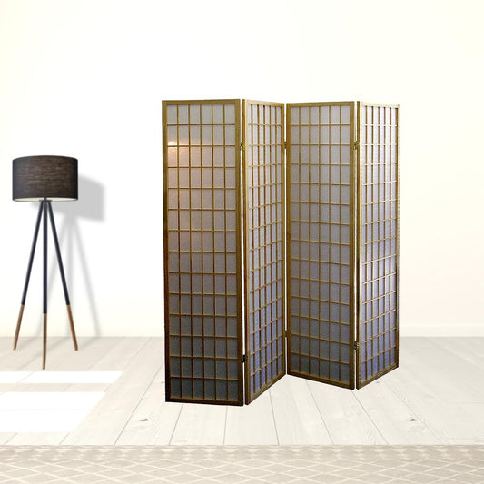 70" Brown Heavy Duty Rice Paper Folding Four Panel Screen Room Divider