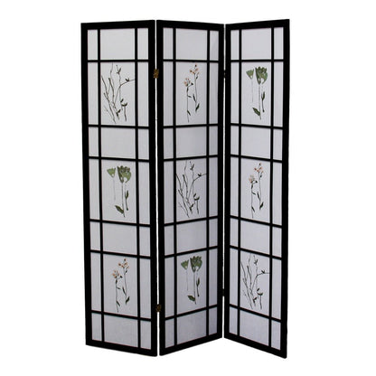 70" Black And White Heavy Duty Rice Paper Folding Three Panel Screen Room Divider