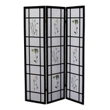 70" Black And White Heavy Duty Rice Paper Folding Three Panel Screen Room Divider