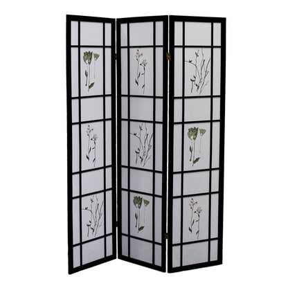 70" Black And White Heavy Duty Rice Paper Folding Three Panel Screen Room Divider
