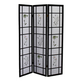 70" Black And White Heavy Duty Rice Paper Folding Three Panel Screen Room Divider