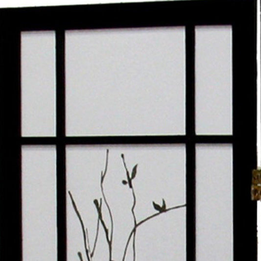 70" Black And White Heavy Duty Rice Paper Folding Three Panel Screen Room Divider