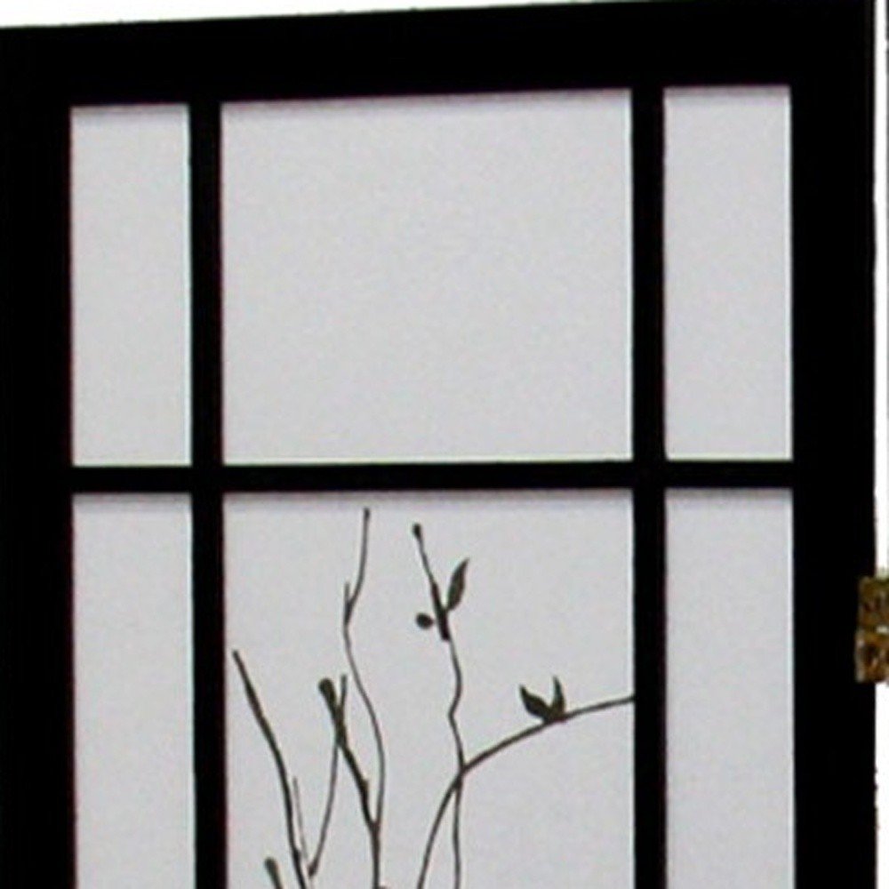 70" Black And White Heavy Duty Rice Paper Folding Three Panel Screen Room Divider