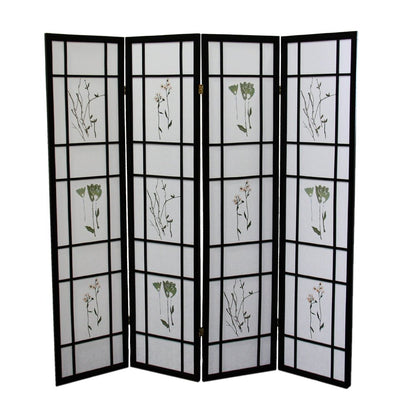 70" Black And White Heavy Duty Rice Paper Folding Four Panel Screen Room Divider