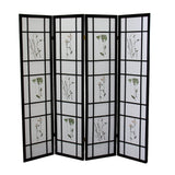 70" Black And White Heavy Duty Rice Paper Folding Four Panel Screen Room Divider