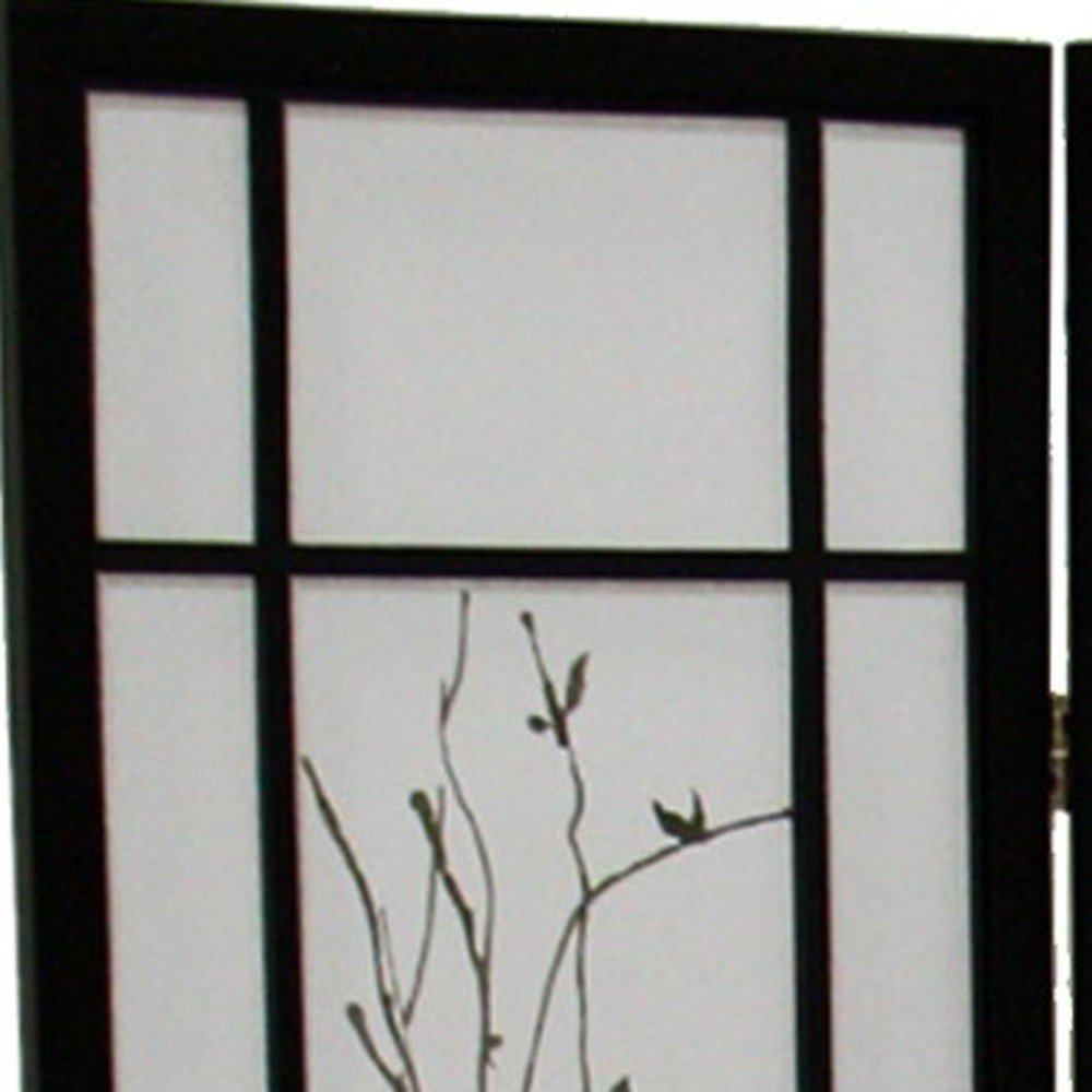 70" Black And White Heavy Duty Rice Paper Folding Four Panel Screen Room Divider