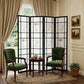 70" Black And White Heavy Duty Rice Paper Folding Four Panel Screen Room Divider