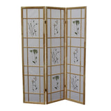 70" Brown And White Heavy Duty Rice Paper Folding Three Panel Screen Room Divider